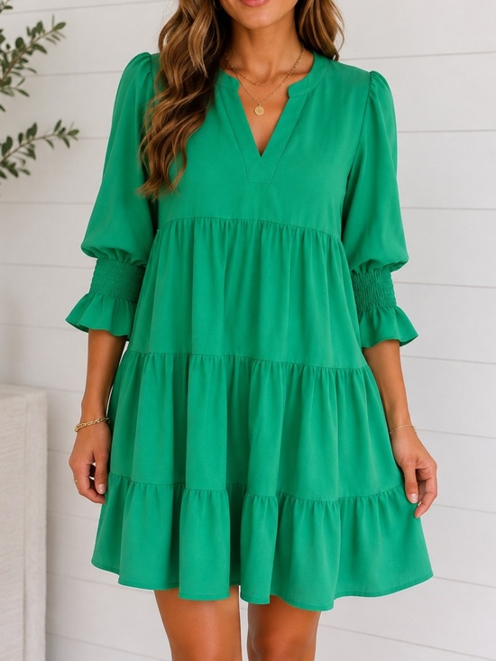 Pomander Place Dresses & Skirts - Pomander Place Emerald Green Tiered V-Neck Mini Shift Dress